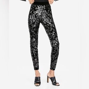 EXPRESS Sequin Velvet Black Pants Leggings‎ Stretchy Size M Holiday Party Event